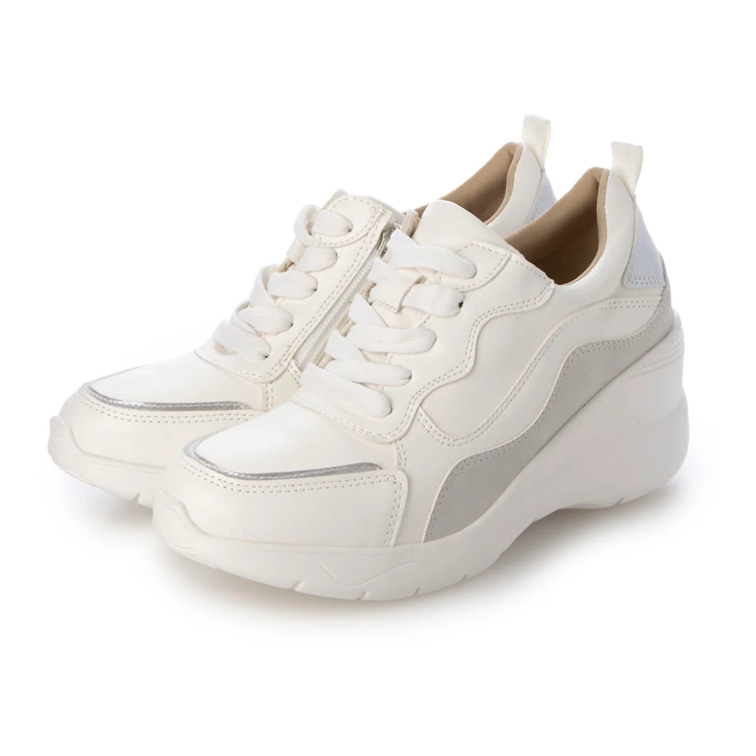 PARTAM レディース ハイヒール レースアップ スニーカー 95000 （WHITE/SILVER）